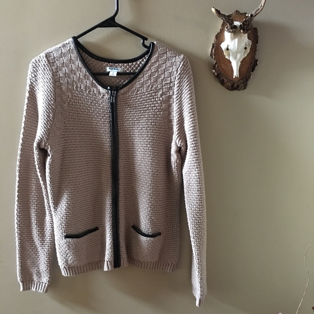 Old Navy Tan/Leather Trim Caridigan
